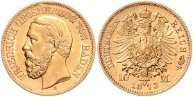 BADEN, Friedrich I., 1852-1907, 10 Mark 1873 G.
f.st
J.183