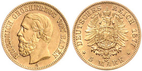 BADEN, Friedrich I., 1852-1907, 5 Mark 1877 G.
st
J.185