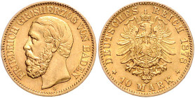 BADEN, Friedrich I., 1852-1907, 10 Mark 1878 G.
vz/st
J.186
