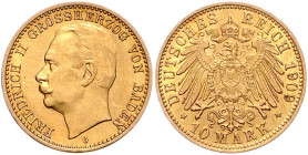 BADEN, Friedrich II., 1907-1918, 10 Mark 1909 G.
f.st
J.191