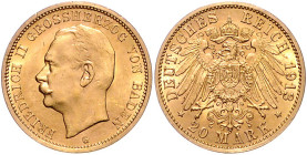 BADEN, Friedrich II., 1907-1918, 20 Mark 1913 G.
f.st/st
J.192