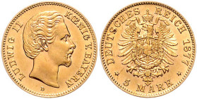 BAYERN, Ludwig II., 1864-1886, 5 Mark 1877 D.
Prachtex., st
J.195