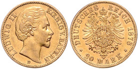 BAYERN, Ludwig II., 1864-1886, 20 Mark 1878 D.
vz/st
J.197