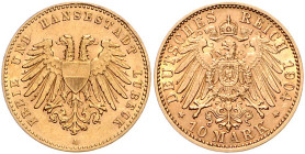 LÜBECK, Freie und Hansestadt, 10 Mark 1904 A.
st
J.227