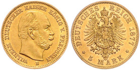 PREUSSEN, Wilhelm I., 1861-1888, 5 Mark 1877 B.
st
J.244