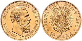 PREUSSEN, Friedrich III., 1888, 10 Mark 1888 A.
Erstabschlag, vz-st
J.247