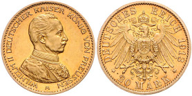 PREUSSEN, Wilhelm II., 1888-1918, 20 Mark 1913 A. Uniform.
feine Kr., vz aus PP
J.253