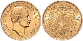 SACHSEN, Friedrich August III., 1904-1918, 10 Mark 1910 E.
st
J.267