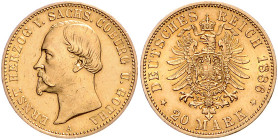 SACHSEN-COBURG-GOTHA, Ernst II., 1844-1893, 20 Mark 1886 A.
f.st
J.271