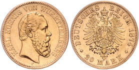 WÜRTTEMBERG, Karl, 1864-1891, 20 Mark 1874 F.
f.st
J.293