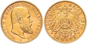 WÜRTTEMBERG, Wilhelm II., 1891-1918, 10 Mark 1893 F.
st
J.295