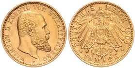 WÜRTTEMBERG, Wilhelm II., 1891-1918, 10 Mark 1904 F.
f.st
J.295
