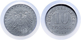 DEUTSCHES REICH, Ersatzmünzen des 1. Weltkrieges, 10 Pfennig 1917. Ohne Münzzeichen. Zink.
ANACS AU 55
J.298Z