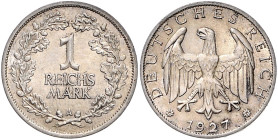 WEIMARER REPUBLIK, 1919-1933, 1 Reichsmark 1927 A.
sehr selten, vz
J.319