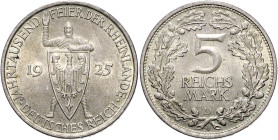 WEIMARER REPUBLIK, 1919-1933, 5 Reichsmark 1925 D. Rheinlande.
st
J.322