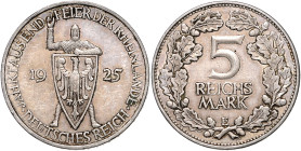 WEIMARER REPUBLIK, 1919-1933, 5 Reichsmark 1925 E. Rheinlande.
vz
J.322