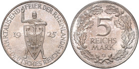 WEIMARER REPUBLIK, 1919-1933, 5 Reichsmark 1925 G. Rheinlande.
Prachtex., f.st
J.322