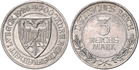 WEIMARER REPUBLIK, 1919-1933, 3 Reichsmark 1926 A. Lübeck.
f.st
J.323