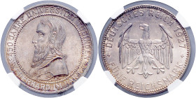 WEIMARER REPUBLIK, 1919-1933, 5 Reichsmark 1927 F. Tübingen.
schöne Tönung, NGC MS-64
J.329