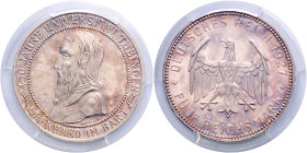 WEIMARER REPUBLIK, 1919-1933, 5 Reichsmark 1927 F. Tübingen.
PCGS PR-62
J.329