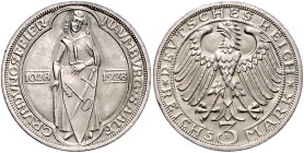 WEIMARER REPUBLIK, 1919-1933, 3 Reichsmark 1928 A. Naumburg/Saale.
st
J.333