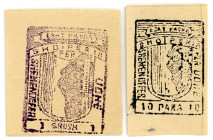 ALBANIEN, Ausgabe Essad Pascha. 10 Para o.D.(1913); 1 Grush o.D.(1913), Eisenbahn.

Keller 6-9