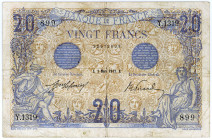 FRANKREICH, Banque de France, 20 Francs 02.05.1912.
3 Pinholes, III
Pick 68b