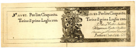 ITALIEN, Regno di Sardegna, 50 Lire 1.7.1780, Remainder. Ausgabe für Sardinien.
I-
Pick S134r