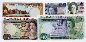 JERSEY, States of Jersey, 10 Shillings 1963(I); 1 Pound 1976-1968(I); 5 Pounds 1976-1968, ZB Austauschnote (I-); 10 Pounds 1976-1968 (I-); 1 Pound 09....