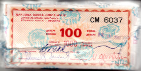 JUGOSLAWIEN, Narodna Banka, 100 Dinara 1986 (Belegschein Datum 15.XII.1988). 10 Bündel mit Banderole.
1.000 Stk., OVP/eingeschweisst, I
Pick 90c