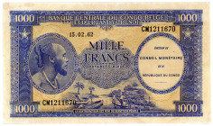 KONGO / CONGO DEM.REPUBLIK, Conseil Monétaire de la République du Congo, 1000 Francs 15.02.1962, issued note.
II
Pick 2a
