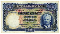 LETTLAND, Latvijas Bankas, 50 Latu 1934.
III
Pick 20