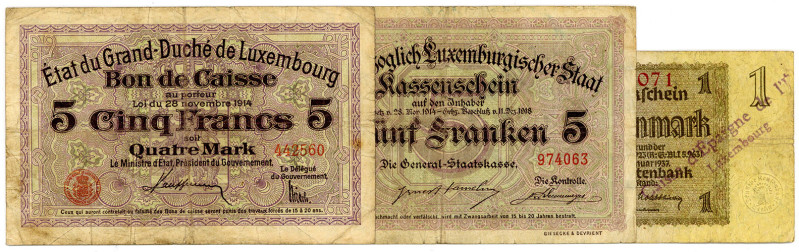 LUXEMBURG, État du Grand-Duché de Luxembourg, 5 Franken =4 Mark L.1914; 5 Francs...