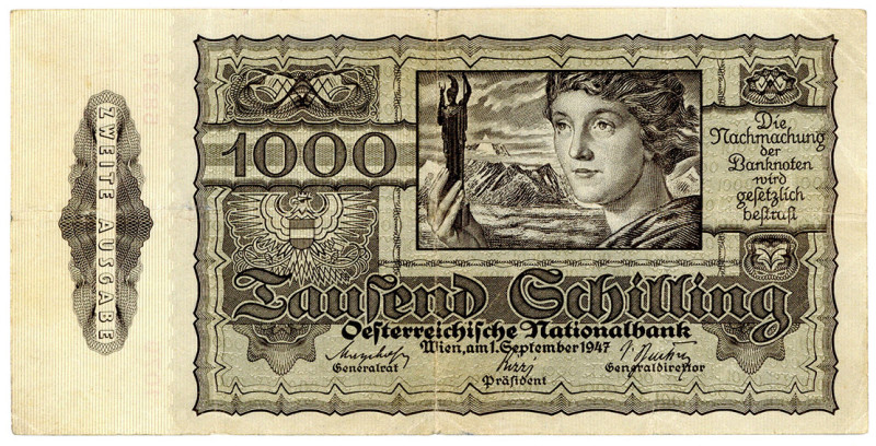 ÖSTERREICH, Oesterreichische Nationalbank, 1000 Schilling 01.09.1947, zweite Aus...