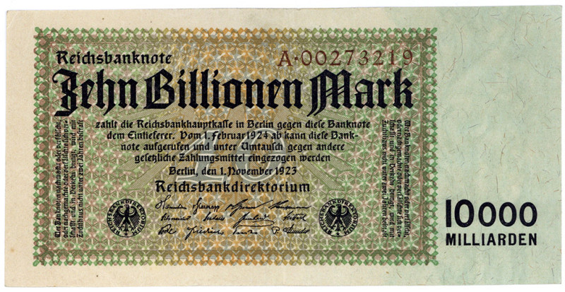 DEUTSCHES REICH BIS 1945, Geldscheine der Inflation, 1919-1924, 10 Billionen Mar...