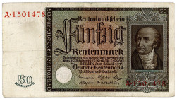 DEUTSCHES REICH BIS 1945, Ausgaben der Deutschen Rentenbank, 1923-1937, 50 Rentenmark 06.07.1934, Serie A.
III
Ros.165; Grab.DEU-221