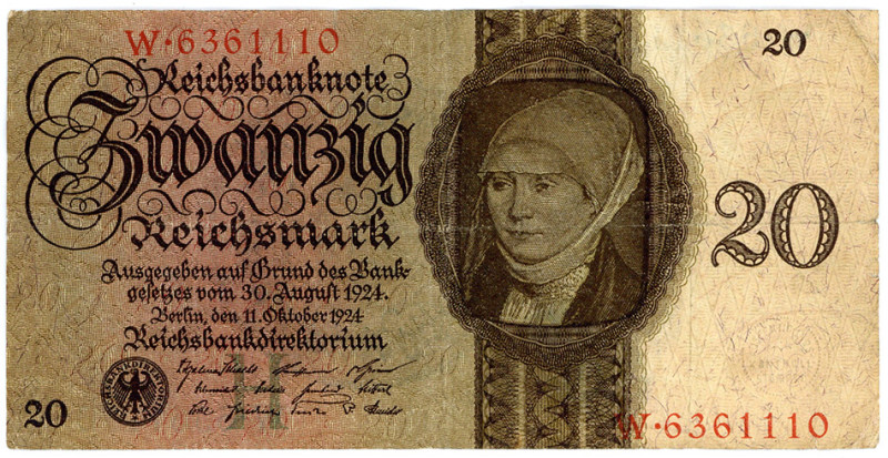 DEUTSCHES REICH BIS 1945, Ausgaben der Deutschen Reichsbank, 1924-1945, 20 Reich...