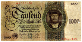 DEUTSCHES REICH BIS 1945, Ausgaben der Deutschen Reichsbank, 1924-1945, 1000 Reichsmark 11.10.1924, KN 7-stellig rot/braun, Serie Q/A, seltenste Serie...