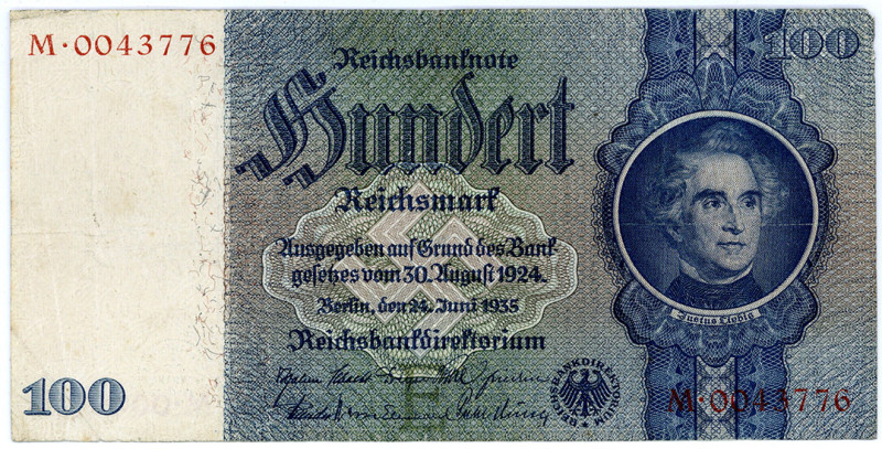 DEUTSCHES REICH BIS 1945, Ausgaben der Deutschen Reichsbank, 1924-1945, 100 Reic...