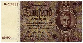 DEUTSCHES REICH BIS 1945, Ausgaben der Deutschen Reichsbank, 1924-1945, 1000 Reichsmark 22.02.1936. Udr. E, Serie B.
I-
Ros.177; Grab.DEU-212