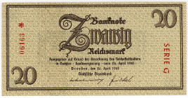 DEUTSCHES REICH BIS 1945, Notausgaben, Frühjahr 1945, Sächsische Staatsbank. 20 Reichsmark 26.04.1945, KN 5-stellig, Serie G.
I
Ros.184a; Grab.DEU-2...