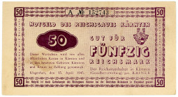 DEUTSCHES REICH BIS 1945, Notausgaben, Frühjahr 1945, Reichsgau Kärnten. 50 Reichsmark Notgeld 15.04.1945.
II
Ros.187; Grab.DEU-263