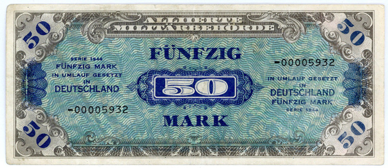 ALLIIERTE BESETZUNG, Alliierte Militärbehörde, 1944, 50 Mark 1944, Besatzungsgel...
