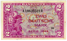 BUNDESREPUBLIK DEUTSCHLAND AB 1948, Noten der Bank Deutscher Länder, 1948-1949, 2 DM 1948, Kenn.-Bst.A/B.
I
Ros.234a; Grab.WBZ-3