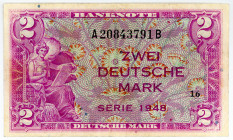 BUNDESREPUBLIK DEUTSCHLAND AB 1948, Noten der Bank Deutscher Länder, 1948-1949, 2 DM 1948, Kenn.-Bst.A/B.
III
Ros.234a; Grab.WBZ-3