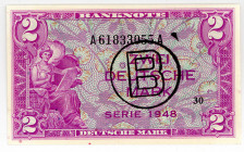 BUNDESREPUBLIK DEUTSCHLAND AB 1948, Noten der Bank Deutscher Länder, 1948-1949, 2 DM 1948, mit B-Stempel, Kenn.-Bst.A/A.
I
Ros.235a; Grab.WBZ-15a