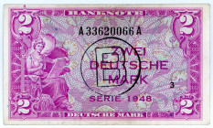 BUNDESREPUBLIK DEUTSCHLAND AB 1948, Noten der Bank Deutscher Länder, 1948-1949, 2 DM 1948, mit B-Stempel, Kenn.-Bst.A/A.
II
Ros.235a; Grab.WBZ-15a
