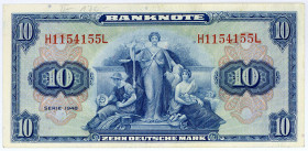 BUNDESREPUBLIK DEUTSCHLAND AB 1948, Noten der Bank Deutscher Länder, 1948-1949, 10 Deutsche Mark 1948, Serie H/L.
II-
Ros.238; Grab.WBZ-5
