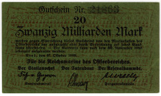 MILITÄRGELD DER WEIMARER REPUBLIK, Reichsmarine des Ostseebereichs Kiel 1923, 20 Milliarden Mark 27.10.1923, KN 5-stellig.
II
Gra.MIL-7b