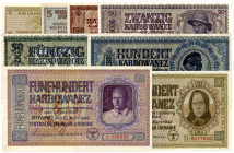 MILITÄRGELD UND BESATZUNGSAUSGABEN DES II. WELTKRIEGS, Besatzungsausgaben der UdSSR, 1941/1942, Zentralnotenbank Ukraine. 1(I-), 5(I), 10(II), 20(I), ...